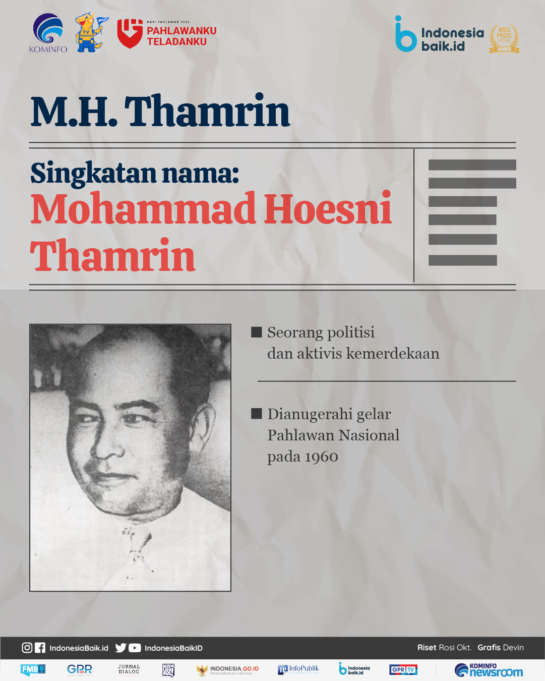 MH Thamrin adalah aktivis kemerdekaan yang namanya diabadikan menjadi jalan di Jakarta